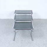 Vintage chromed nesting tables with smoked glass
