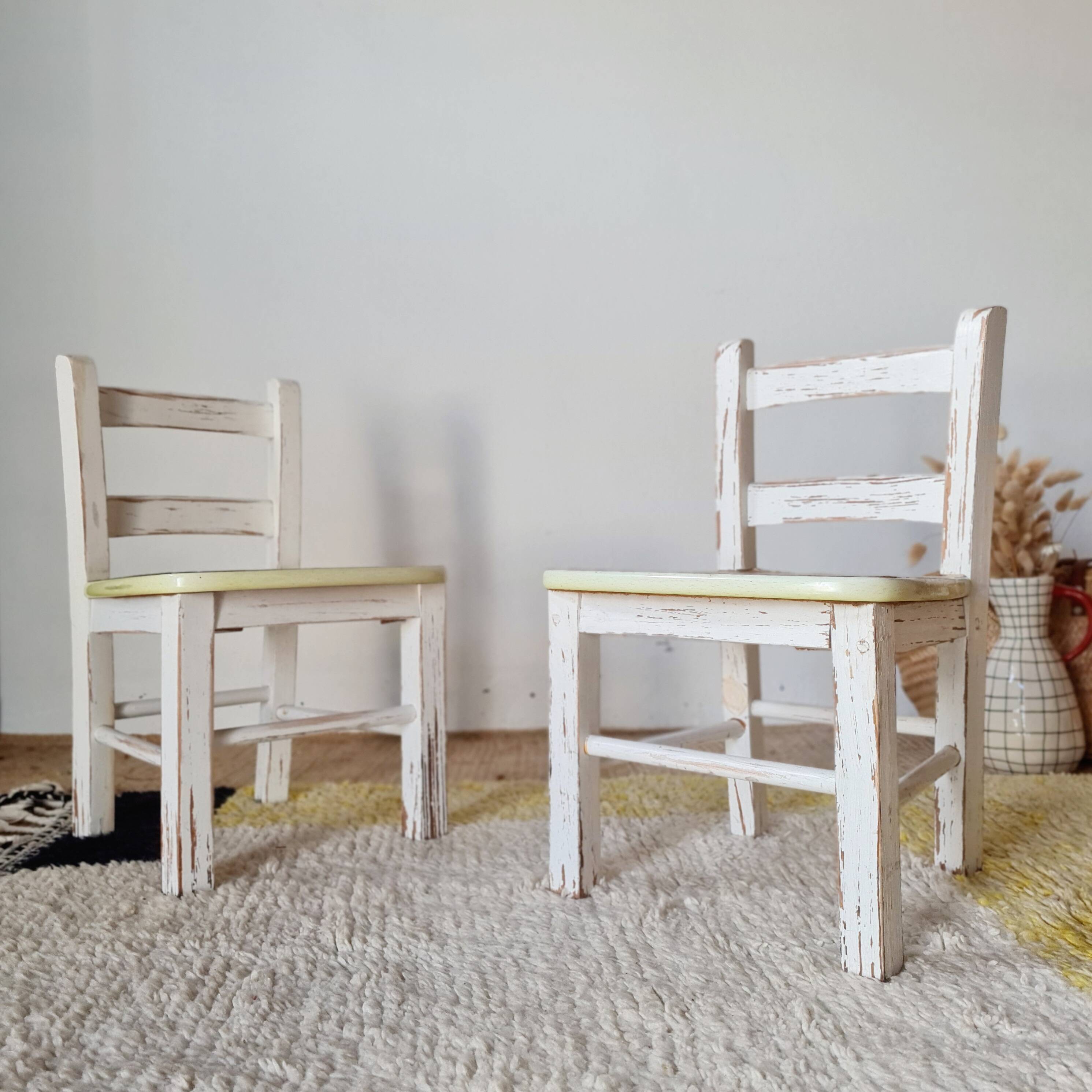 Vintage children's chair pair – White patinated wood