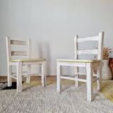 Vintage children's chair pair – White patinated wood