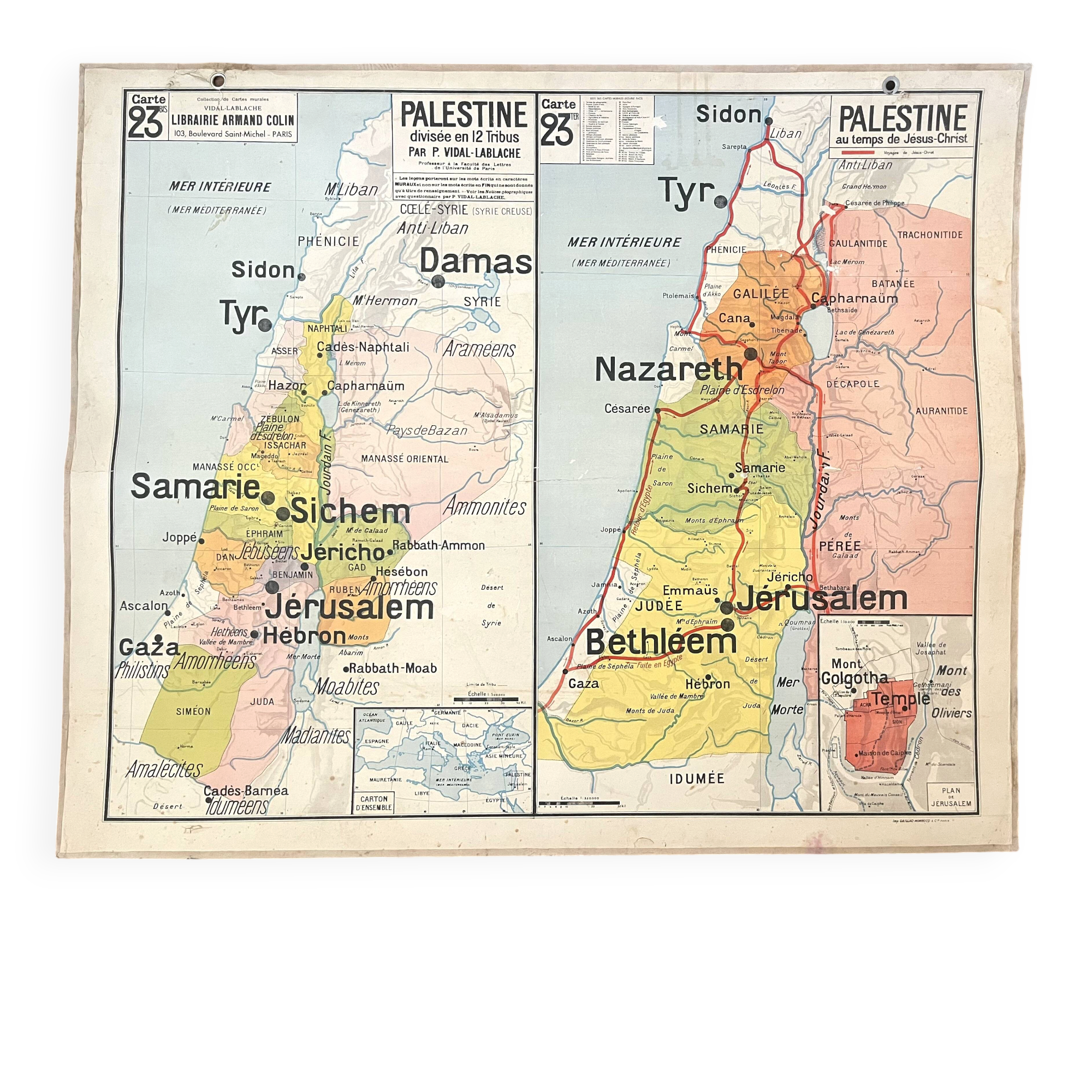 Ancienne carte scolaire Vidal-Lablache 23, 1940, T52 - Orient Palestine