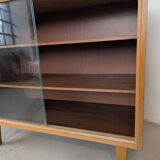 Vintage display cabinet in light wood, 1970s.