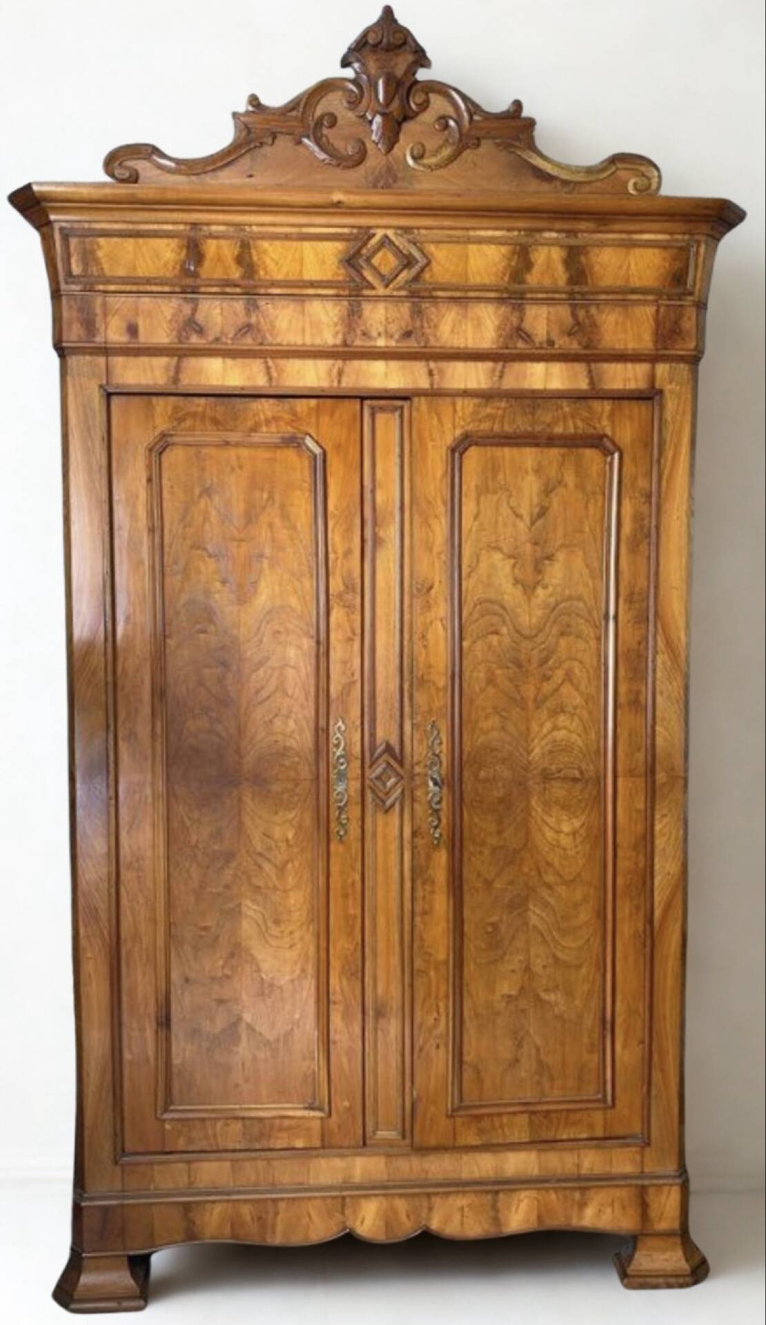 Antique Louis-Philippe style walnut veneer wardrobe – 2 doors