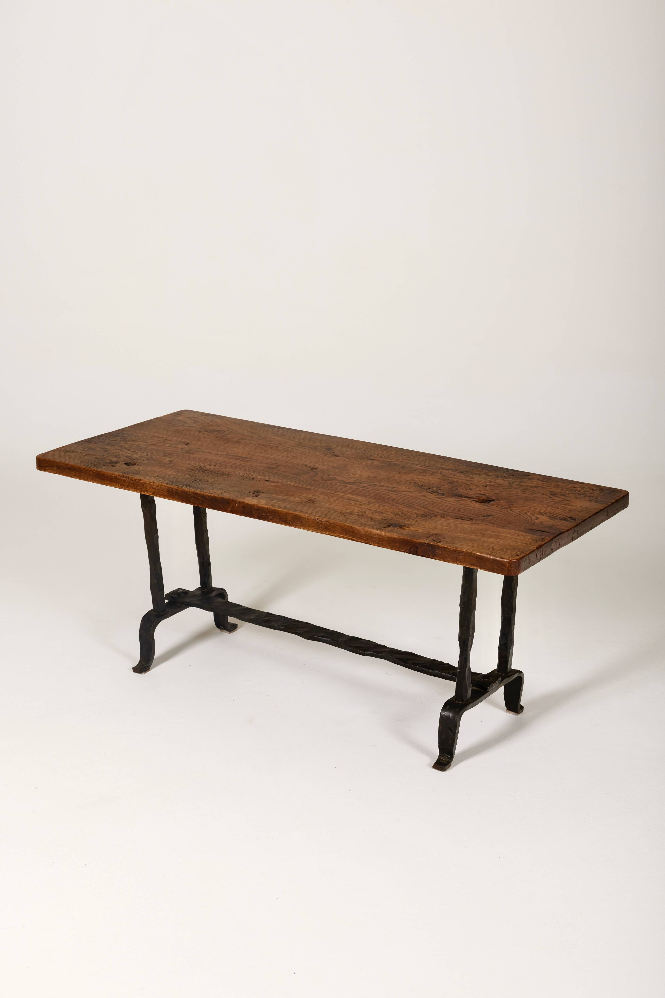 Coffee table in wood and wrought iron
