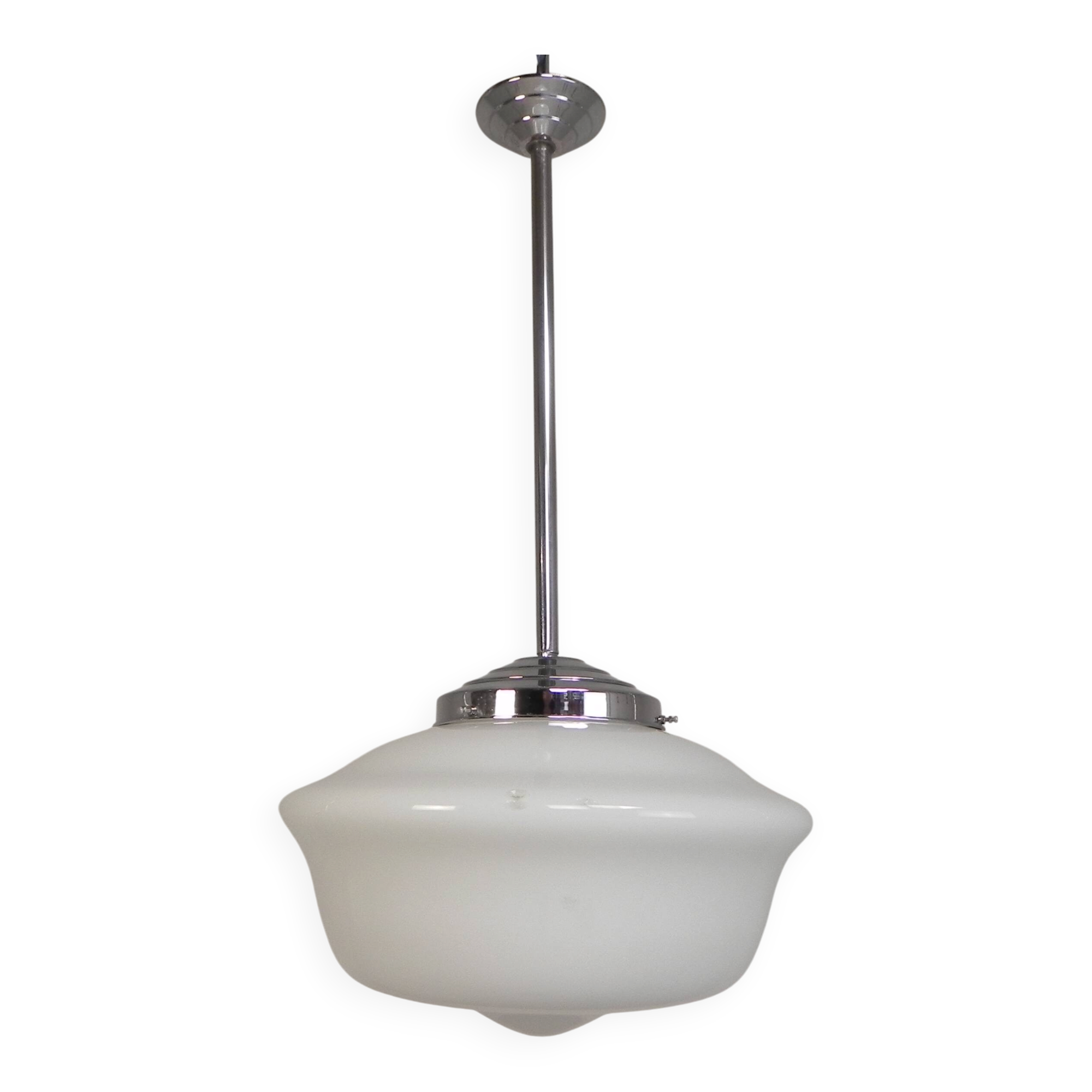 Art Deco pendant light with white glass shade, 1930s