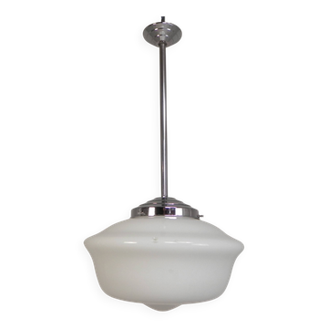 Suspension Art Déco avec abat-jour en verre blanc, années 1930