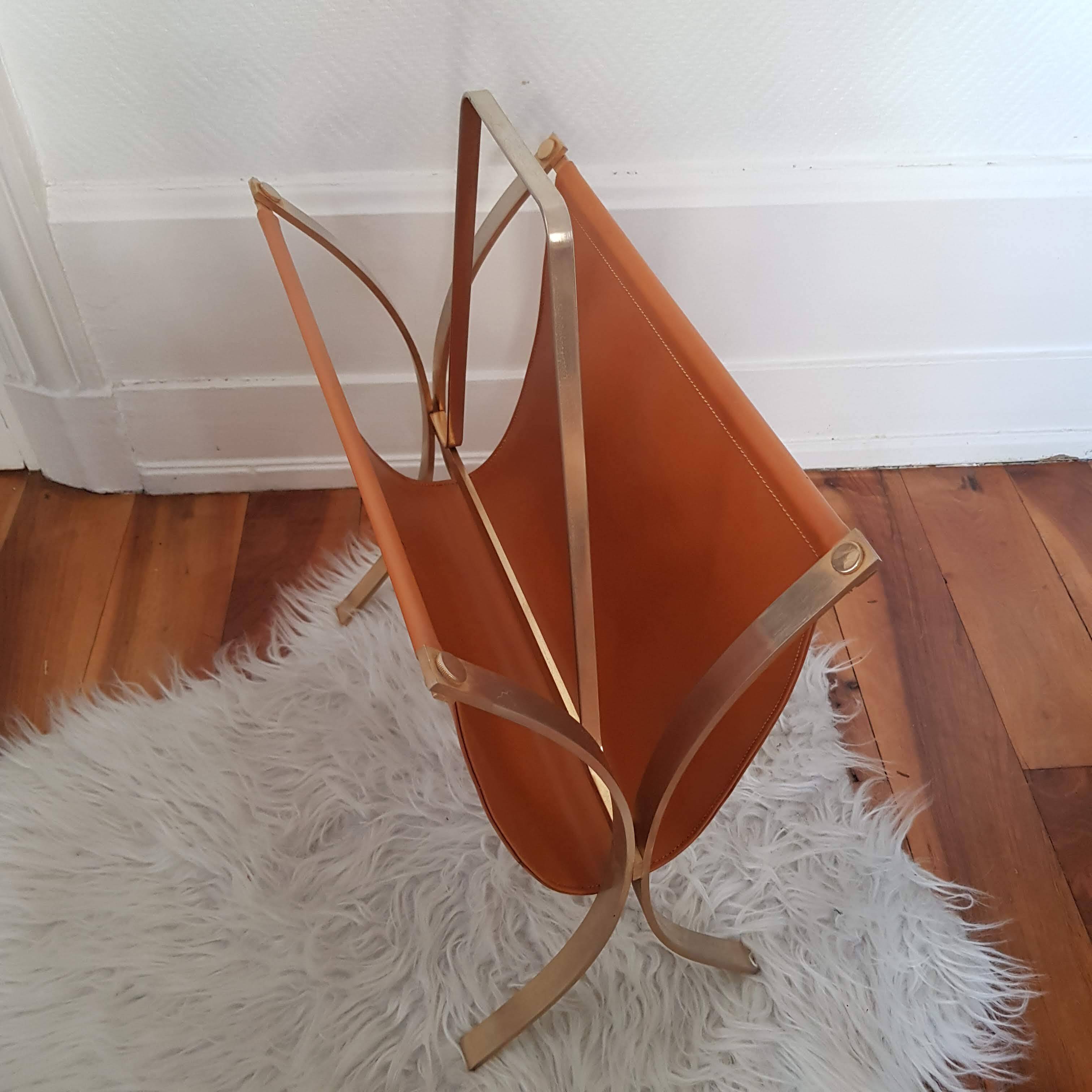 Camel leather and brass magazine holder