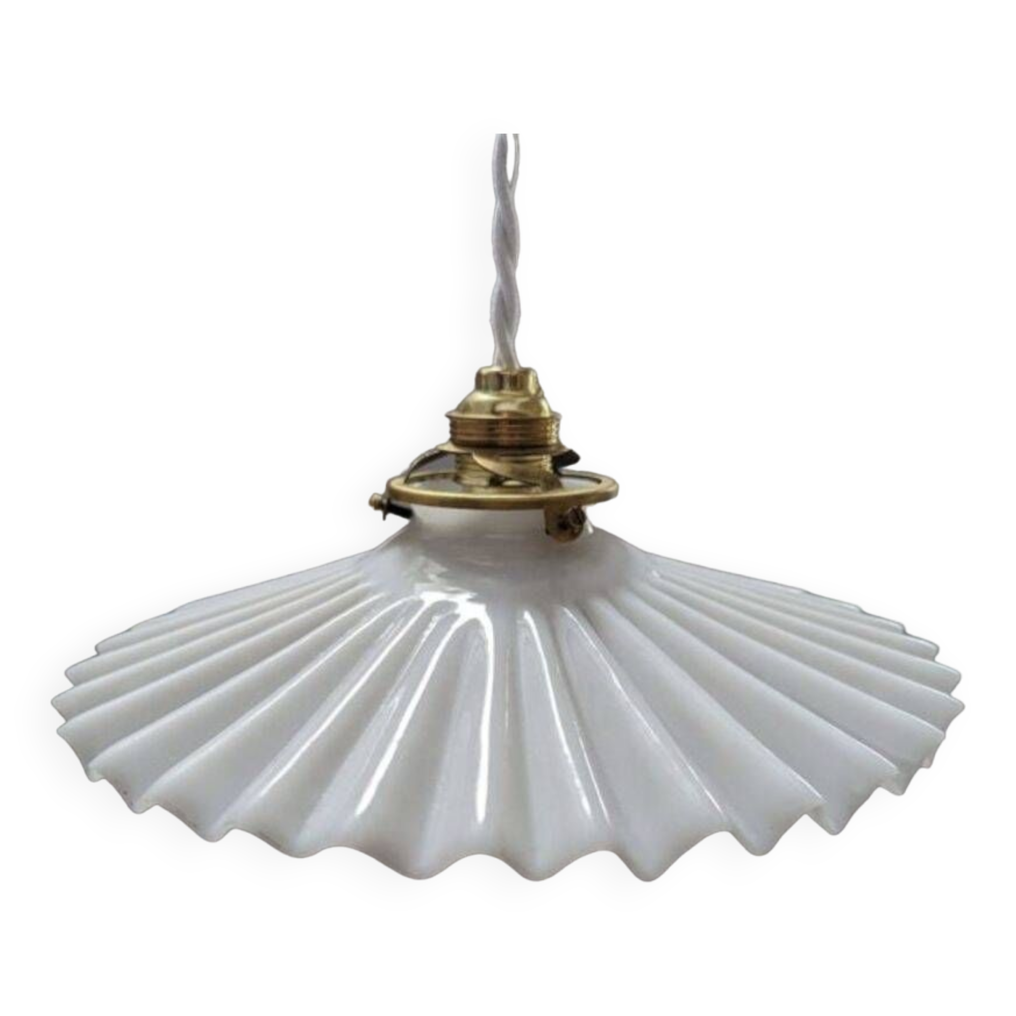 Old hanging lamp in white pleated/draped opaline Art Deco 1930 Ø 24 cm