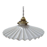 Old hanging lamp in white pleated/draped opaline Art Deco 1930 Ø 24 cm