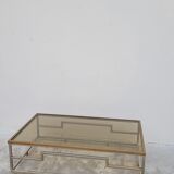 Rectangular coffee table in brass and chromed metal 1970 design