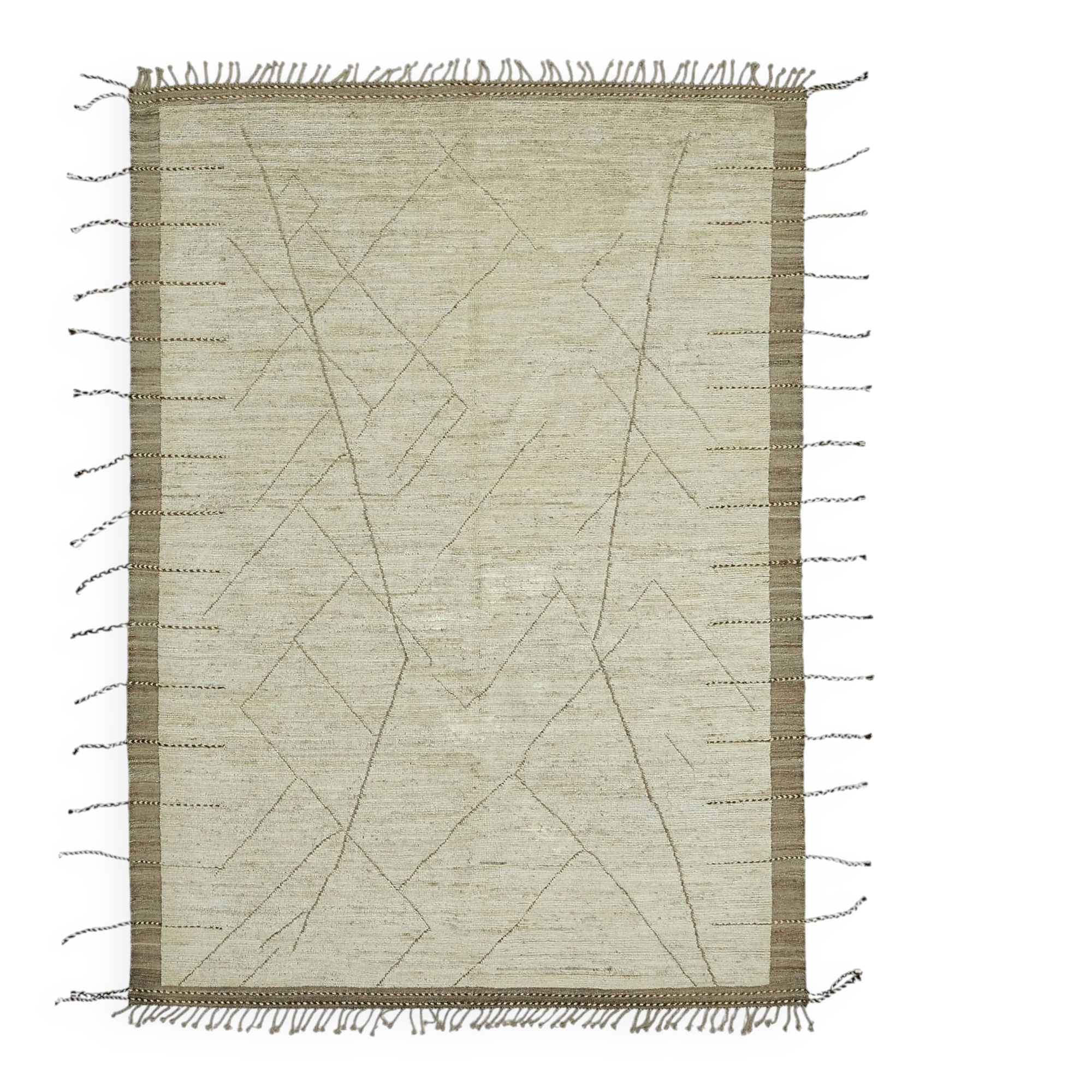 Handwoven Turkish Rustic 206 cm x 295 cm Beige Wool Carpet