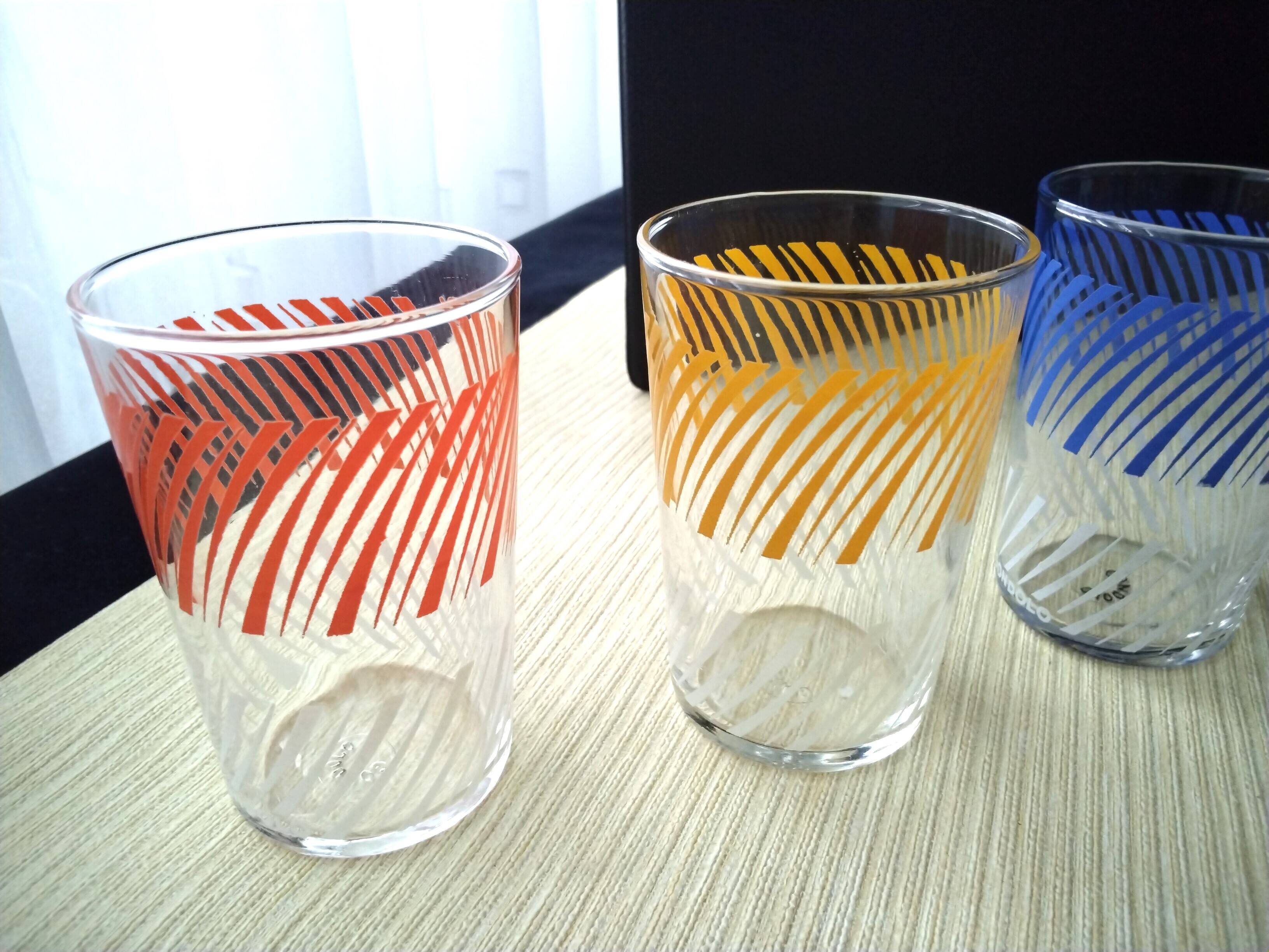 4 vintage screen-printed Gondolo glasses