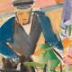 Swedish Original Oil on Canvas – "Figure Near a Flower Fence" by Carl Gunne – Signed – Vintage and Framed – 69.5 × 48 cm (27.4" × 18.9")