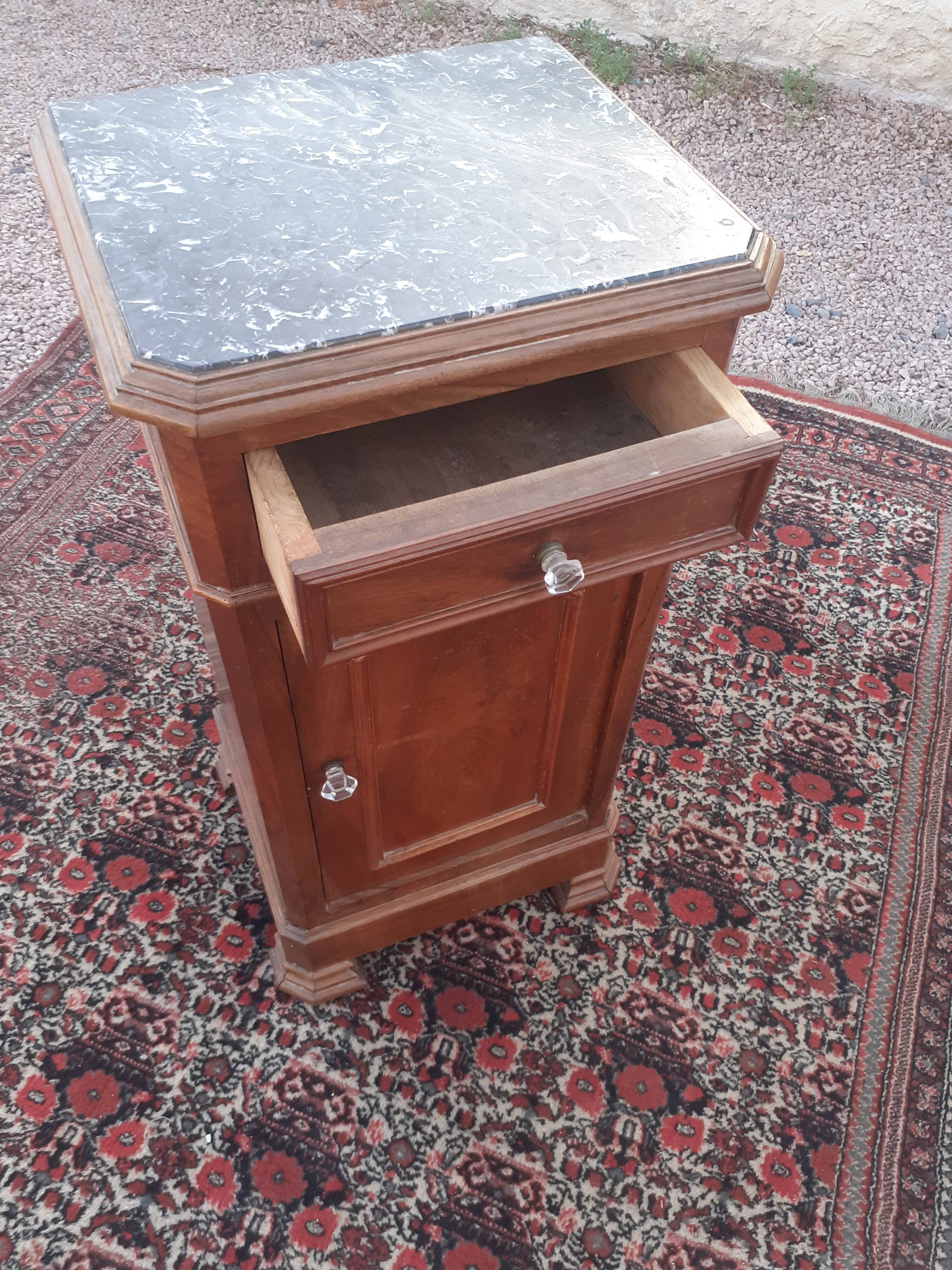 Louis Philippe style bedside table with black marble top