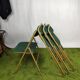 Lot of 4 folding chairs striped fabrics and green metal year 60