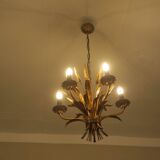 Gold plated tole wheatsheaf chandelier by Hans Kögl, 1960s