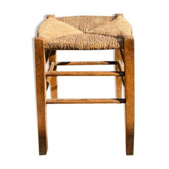 Rustic stool in wood and straw, 19th century.