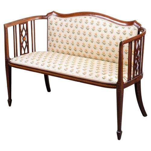 Art Nouveau Two-Seater Canapé or Bench in Mahogany, Early 1900s