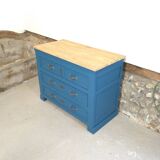 Commode ancienne bleue et dessus chêne