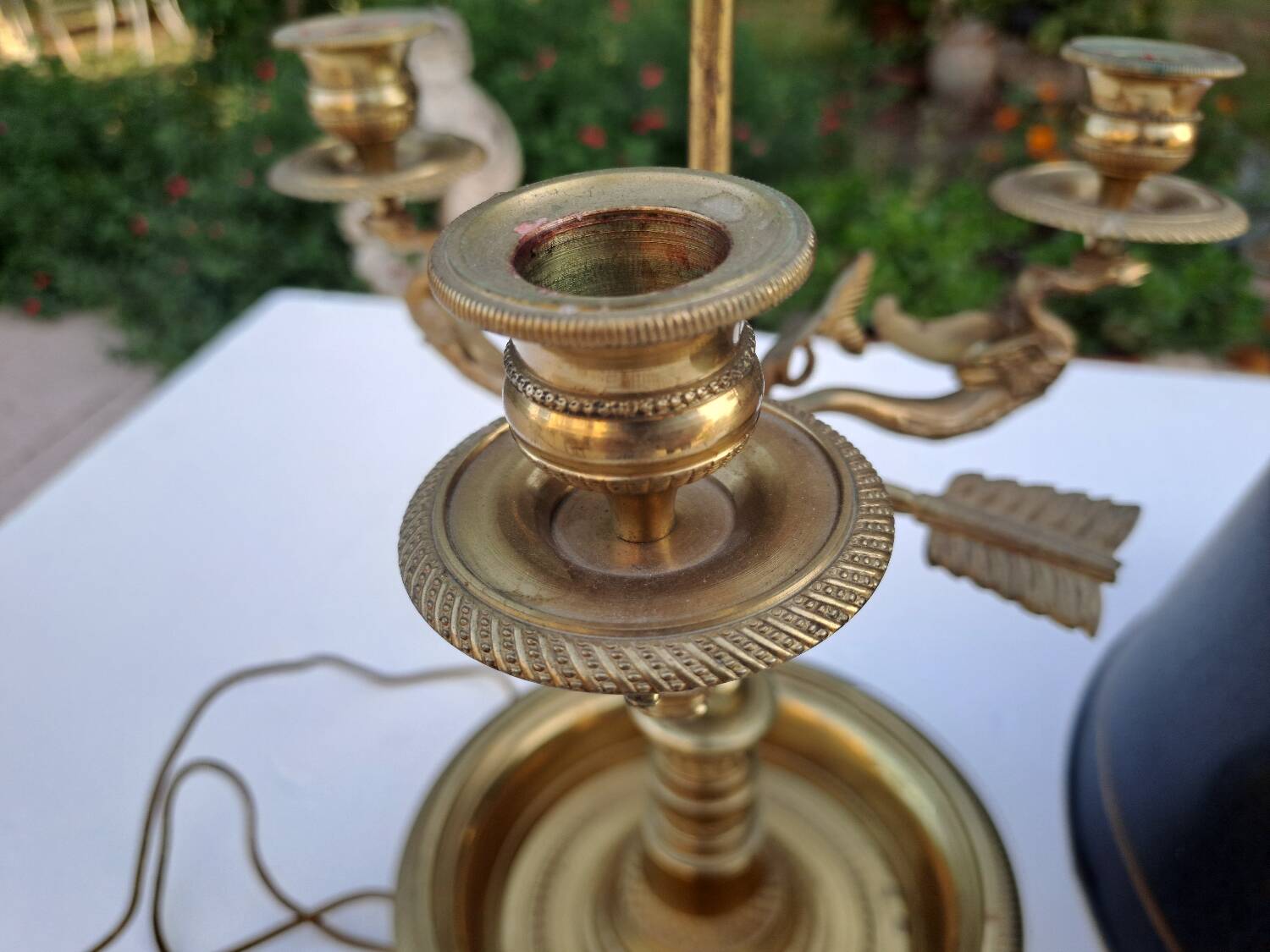 Empire style bouillotte lamp in bronze and sheet metal