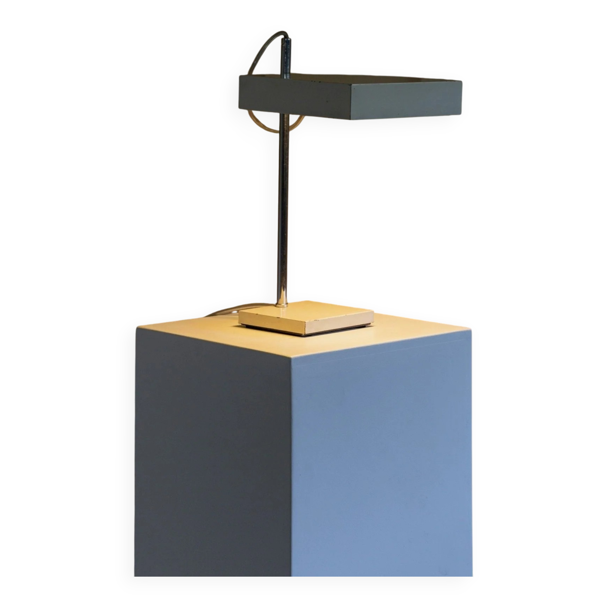 Kaiser Leuchten Table Lamp by Klaus Hempel - white enamelled steel with chrome stem, adjustable mid-century 1960s