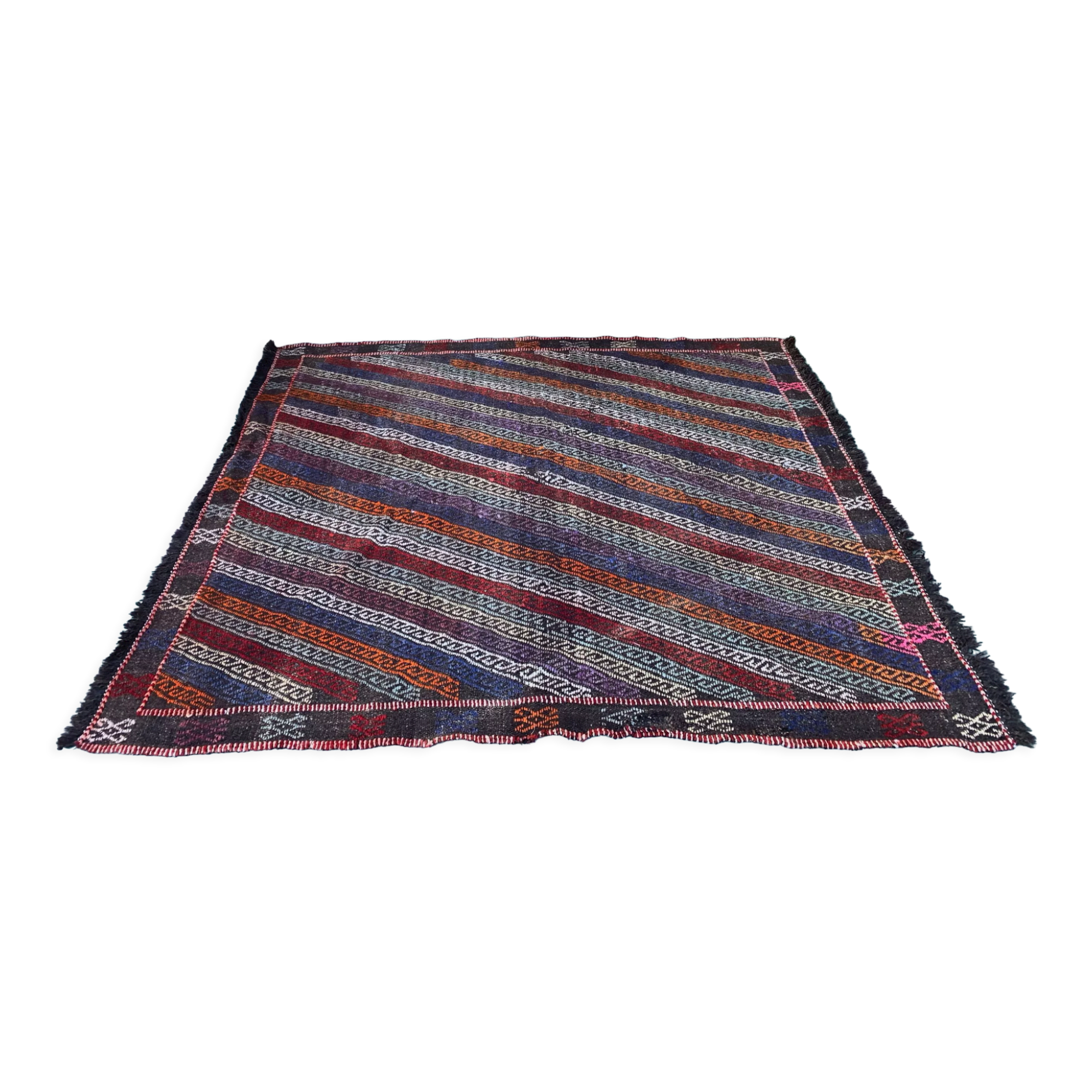 Large Vintage Turkish Kilim Rug 180x162 cm Wool Kelim, Square