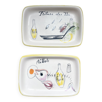 Pair of small rectangular Vallauris dishes