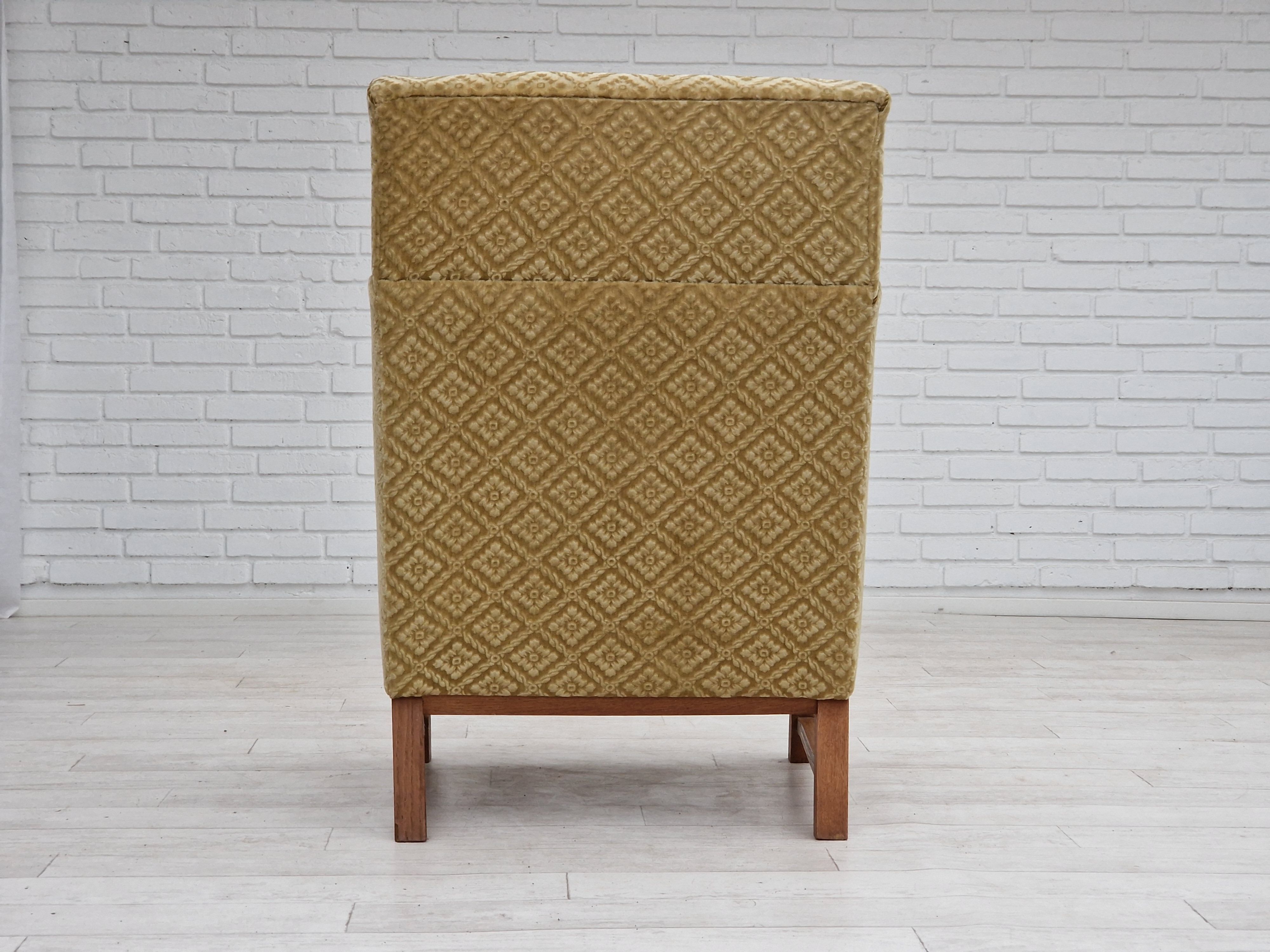 1960s, Danish design, highback armchair, furniture fabric, oak wood.