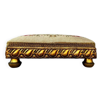 Empire Foot Stool With Petit Point Standing on Ball Feet Needlepoint Decor