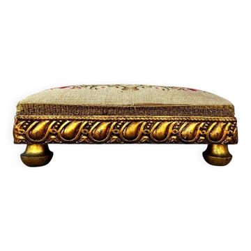 Empire Foot Stool With Petit Point Standing on Ball Feet Needlepoint Decor