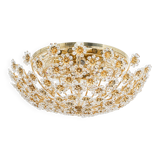 Small delicate ceiling light in gilded brass and cut glass in the shape of flowers by Palwa, Germany, 1970s.