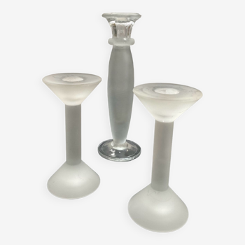 Trio of vintage candle holders in frosted glass paste