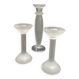 Trio of vintage candle holders in frosted glass paste