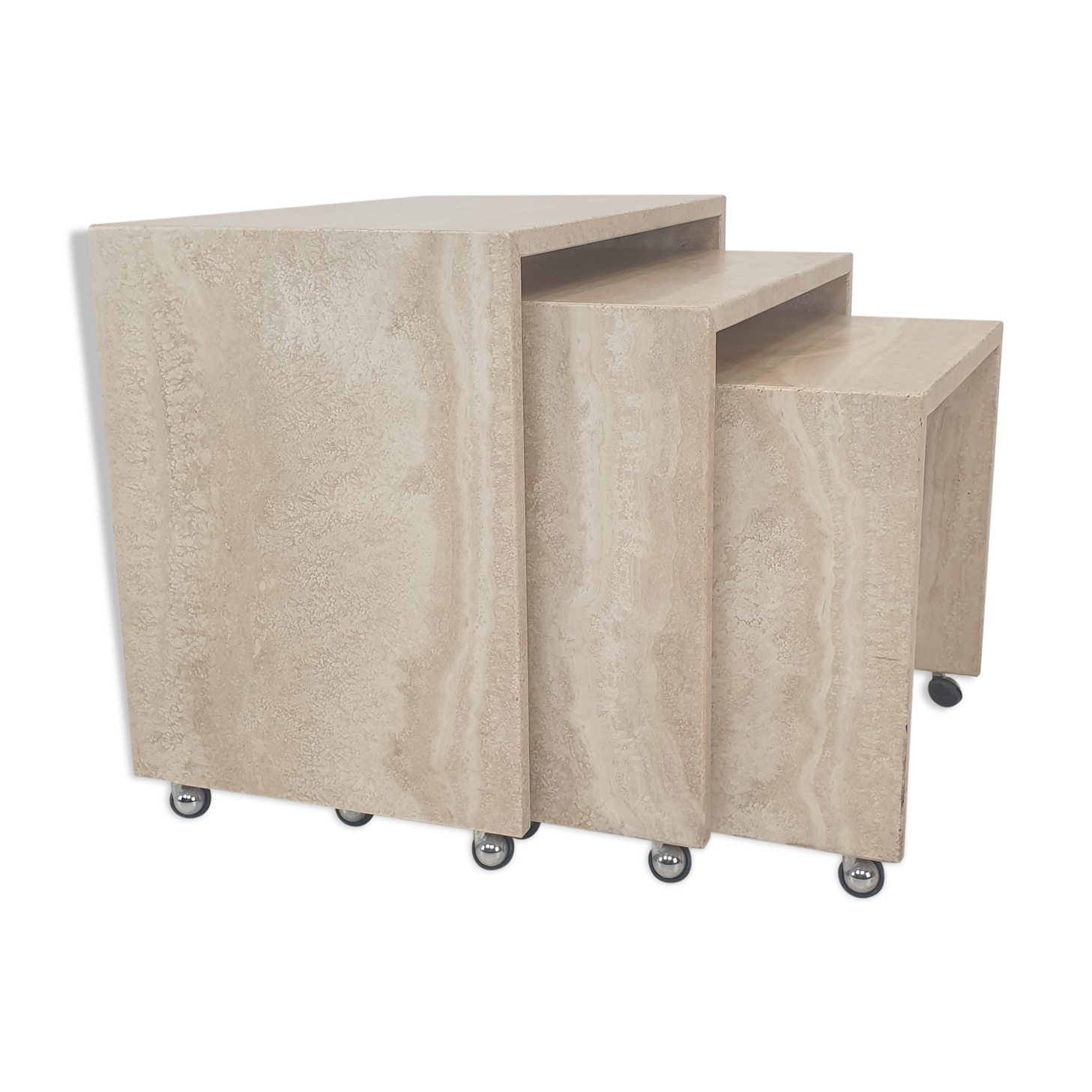 Set of 3 Italian Travertine Nesting Tables, 1980s