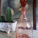 Pink engraved glass carafe