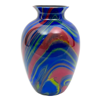 Vase en verre de Murano multicolore postmoderne par Ottavio Missoni. Italie des années 1980