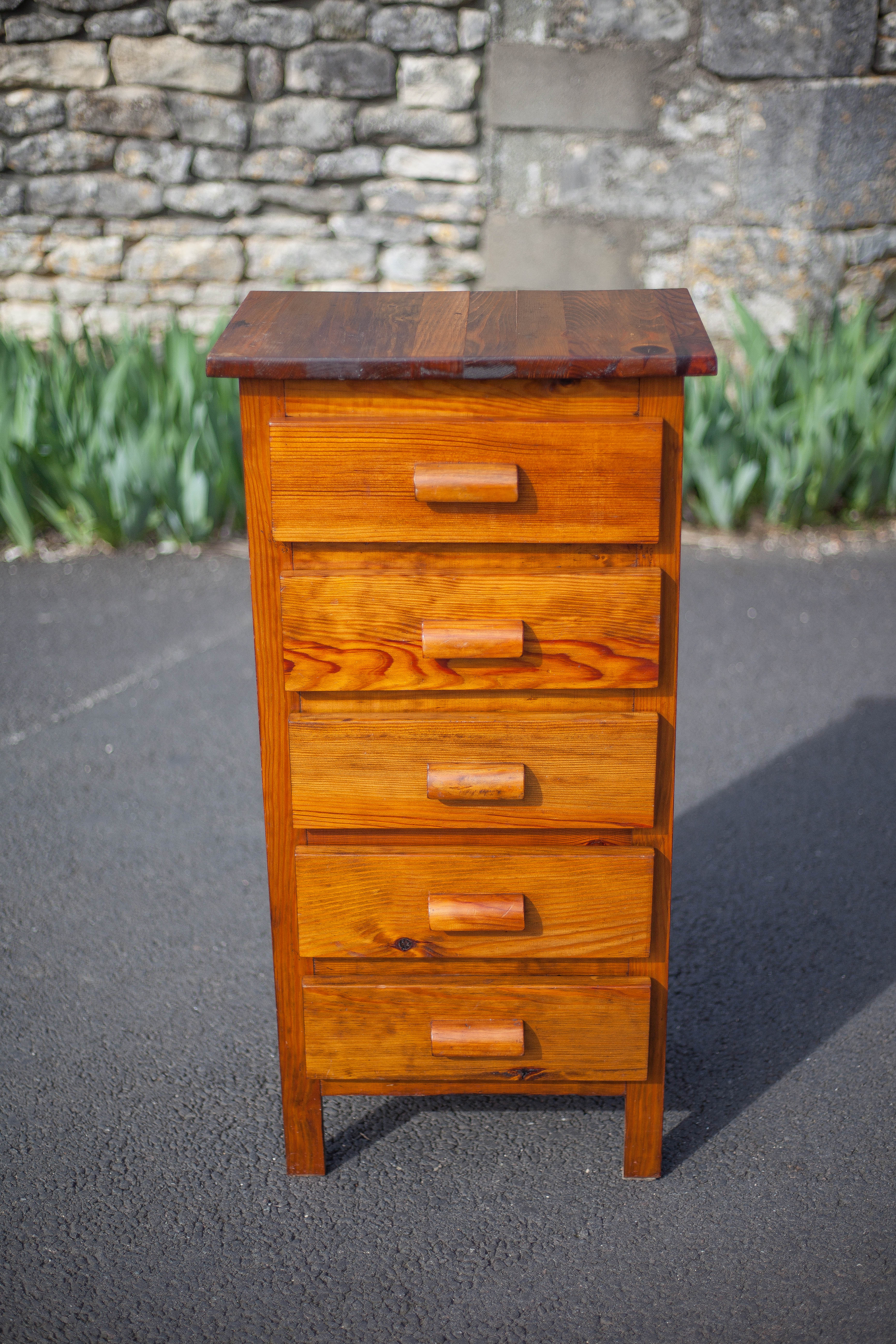 Wooden storage unit with 5 drawers, vintage wooden chest of drawers