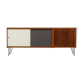 Enfilade années 60, noyer, portes colorées et reversibles