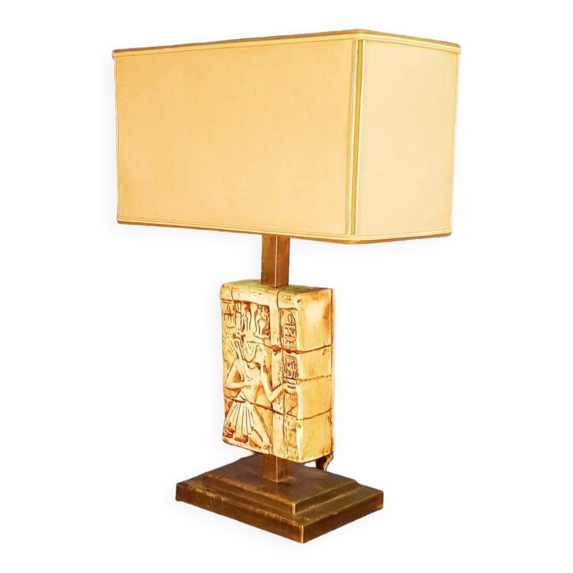 Vintage "Egyptomania" lamp in ceramic and patinated brass