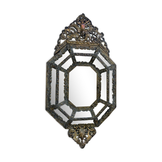 Large pareclosed mirror in embossed brass, 19th century period