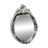 Antique Oval Beveled Mirror with Baroque Carved Wood Frame