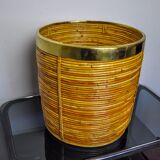 XL basket in rattan and brass, Italy, 1970, 36cm Diam