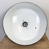 Large Industrial Black Enamel Factory Lamp with Cast Iron Top, 1950s
