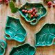 Set of 5 vintage pockets or raviers in green and gold ceramic
