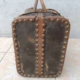 Antique wooden and leather travel trunk