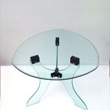 Table basse en cristal biseauté avec joints en bois années 1950