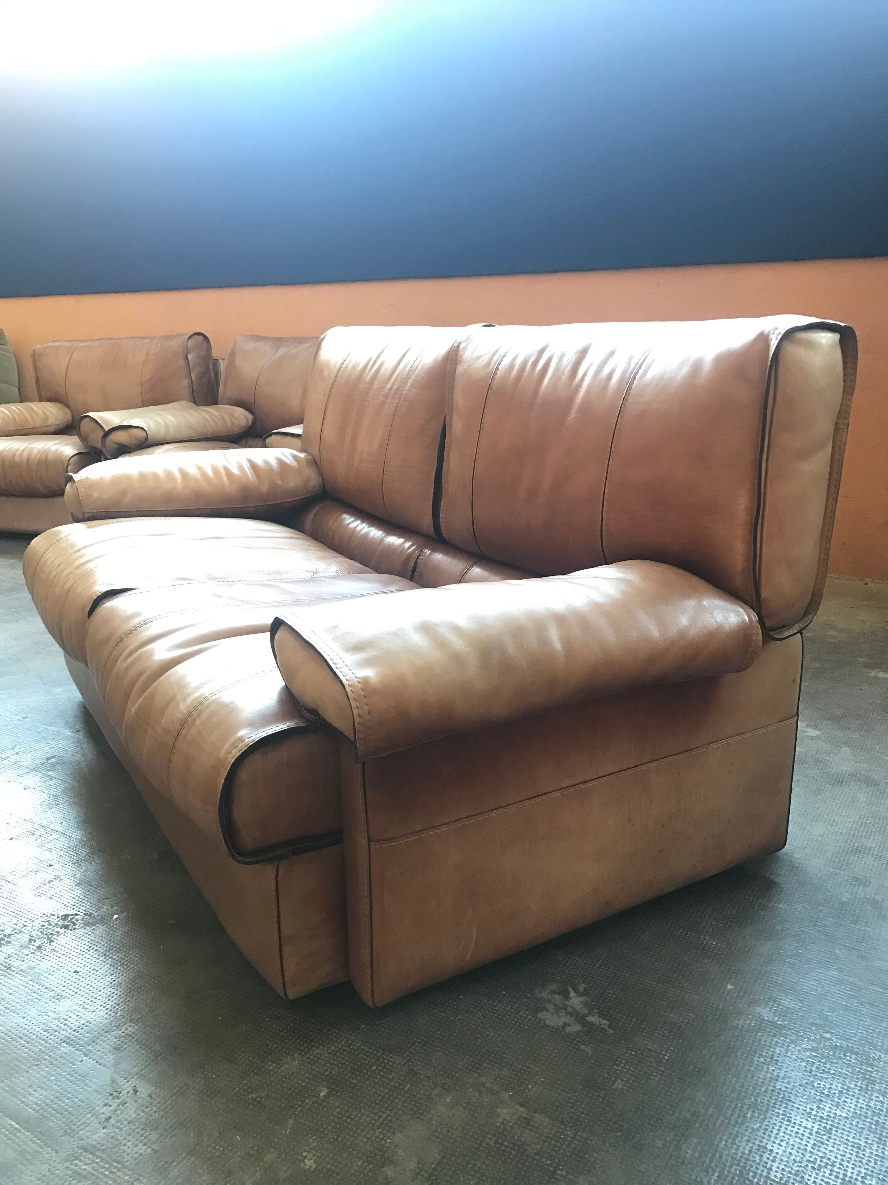 Canapé, fauteuils et repose pieds Roche Bobois en cuir