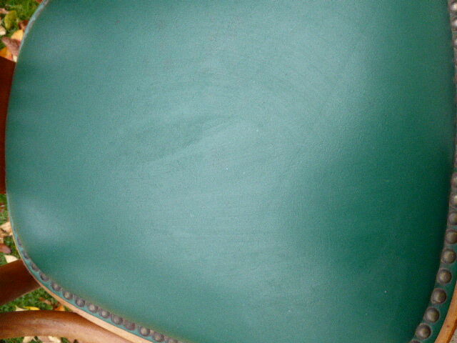 Bar stool in green leather and curved wood