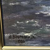 Painting by G. Bournonville, signed and dated 1986, oil on cardboard, boats at the quay