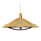 Grand pendentif en teck et corde de sisal de Temde Leuchten, années 1960.