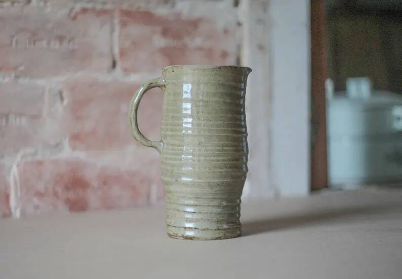 Glazed ceramic jug, signed vintage jug, pitcher, carafe, kitchen, collection